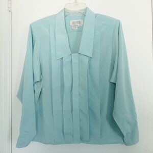 vintage 80s light blue long sleeve secretary office career button down blouse